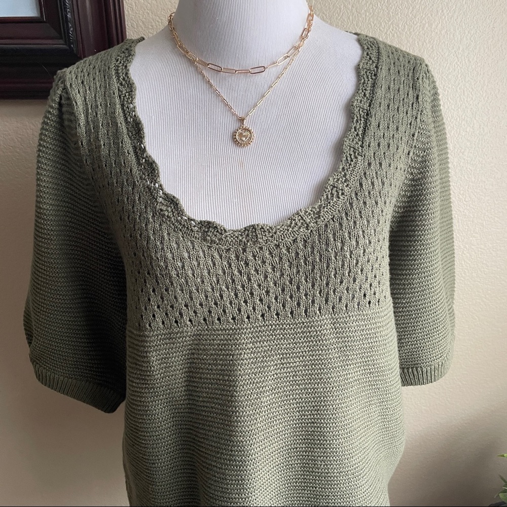 Free Assembly olive green crochet puff sleeve sweater top - Picture 3 of 9